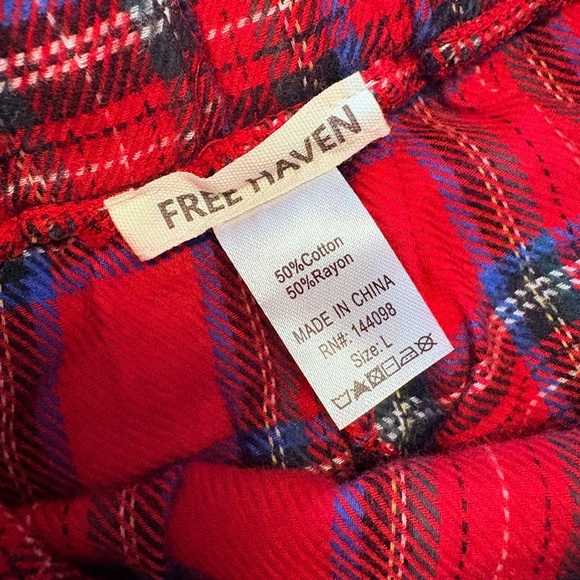 Free w/ Purchase 2 Piece by Free Haven Pajamas Henley & Shorts Plaid Flannel Red - Picture 11 of 15